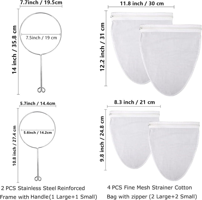 WMKGG Ultra Fine Mesh Strainer Bags, Reusable Mesh Filter Bags with Stainless St