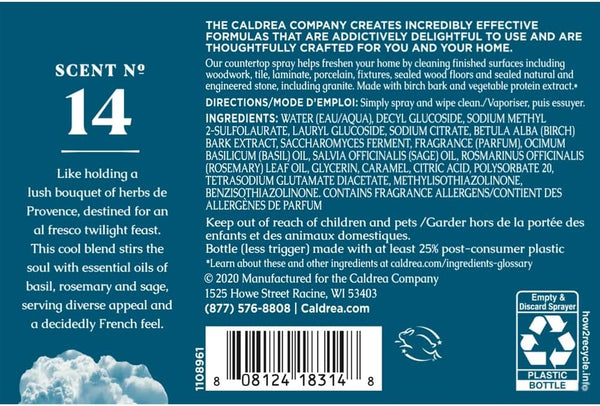 Caldrea Multi-surface CounterTop Spray Cleaner, Made With Vegetable Protein Extract, Basil Blue Sage, 16 Fl Oz Basil Blue Sage 16 Fl Oz (Pack of 1)