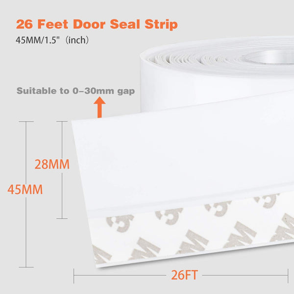 26 Feet Silicone Seal Strip,Door Weather Stripping Door Seal Strip Window Seal Silicone Sealing Tape for Door Draft Stopper Adhesive Tape (White,