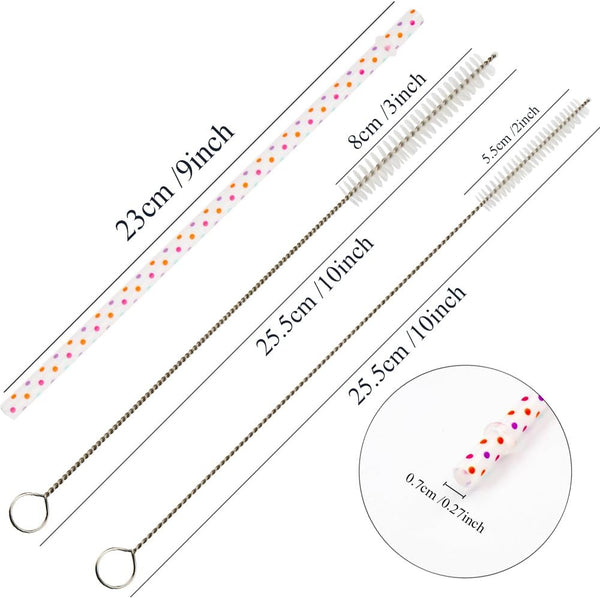 50 Pack Bent Reusable Straws, BPA-Free, 9" Colorful Hard Plastic Stripe Drinking Straw for Mason Jar Tumbler, Family or Party Use With Cleaning