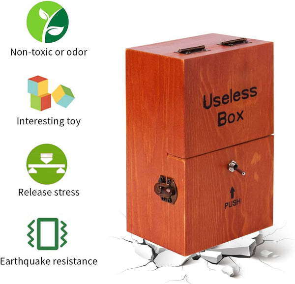 Useless Box Leave Me Alone Machine Fully Assembled in Real Wood（Brown）