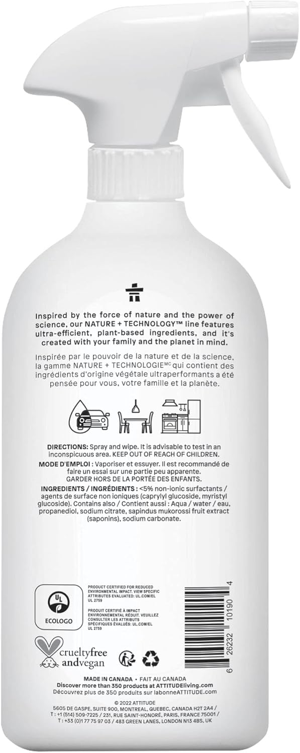 ATTITUDE All Purpose Cleaner Spray, EWG Verified, Vegan, Made with 94% Plant-Based Ingredients, Streak-Free for Kitchen, Bathroom, Glass & More,
