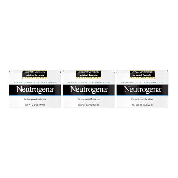 Neutrogena Original Fragrance-Free Facial Cleansing Bar with Glycerin, Pure & Transparent Gentle Face Wash Bar Soap, Free of Harsh Detergents,