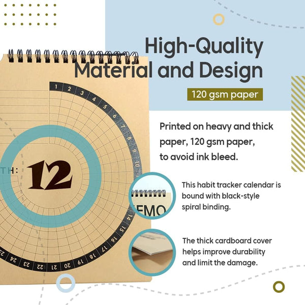Habit Tracker Journal 2021 Goal Planner - Track Progress and Reach Goals with Spiral Binding, Weekly Monthly Kraft Large Calendar & Notepad - 12+1