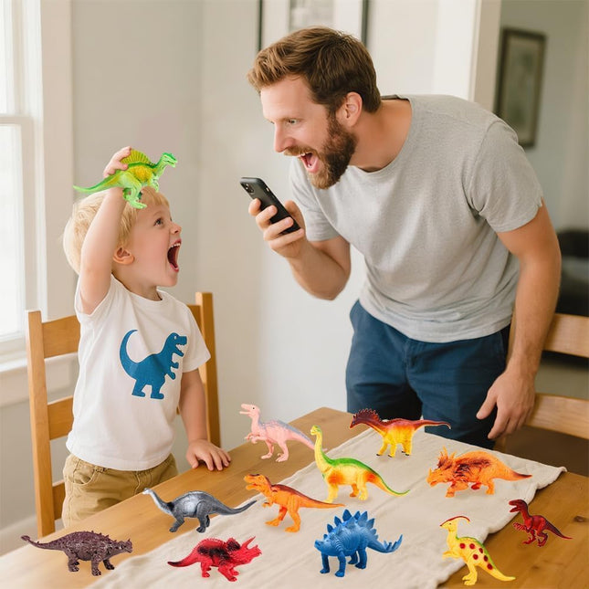 Kids Dinosaur Figures Toys, 7 Inch 12 Pack Jumbo Plastic Dinosaur Playset, STEM 