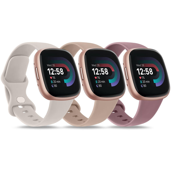 3 Pack Sport Bands Compatible with Fitbit Sense 2 / Versa 4, Classic Soft Straps for Fitbit Sense / Versa 3 Smart Watch Starlight/Milk Tea/Smoke