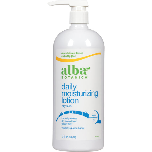 Alba Botanica Daily Moisturizing Lotion, Dry Skin, with Vitamin E and Shea Butter, 32 Oz (Packaging May Vary)