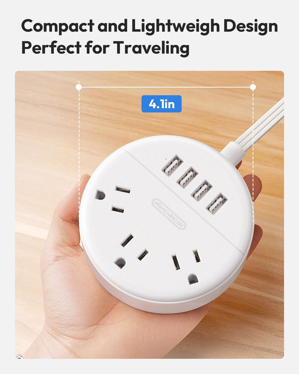 White Extension Cord 25 FT, Ultra Thin Flat Plug Power Strip with 4 USB Ports 3 Outlets, Wall Mountable, Non Surge Protector for Cruise Ship, Home