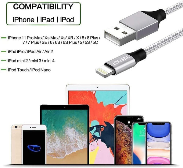 [Apple MFi Certified] 6Pack(3/3/6/6/6/10FT) iPhone Charger Nylon Braided Fast Charging Lightning Cable Compatible iPhone