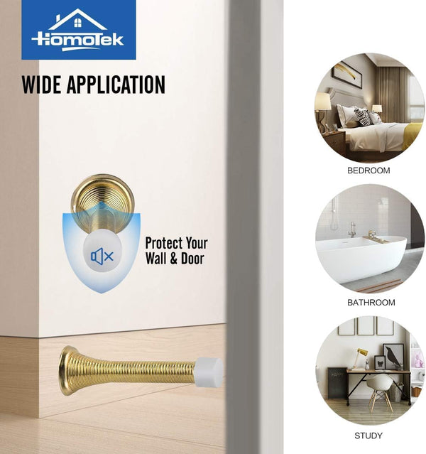 HOMOTEK 20 Pack Spring Door Stopper with Rubber Bumper 3-1/8" Flexible Spring Heavy Duty Wall Door Stop Low Mounted Door Bumper for Home (Bright