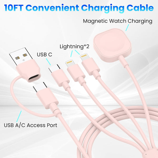 6in1 Multi Charging Cable 10FT, Magnetic Charger for Apple Watch Ultra/SE/9/8/7/6/5/4/3/2/1, Multiple Charger Cord for iPhone