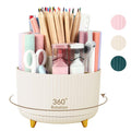 SKYDUE 360 Rotating Plastic Desk Pen Organizer with 5 Slots, Dual-Purpose Art Supply Pencil Cup for Office, School, Home Beige_1Pack