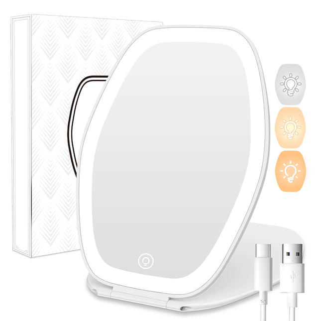 Travel Makeup Mirror with Light: 3 Color Lighting Portable Mirror with Touch Scr