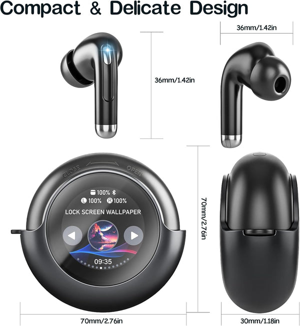Wireless Earbuds Bluetooth Headphones, Bluetooth 5.4 Stereo Sound with LED Display, Active Noise Cancellation, IP7 Water Resistant In-Ear