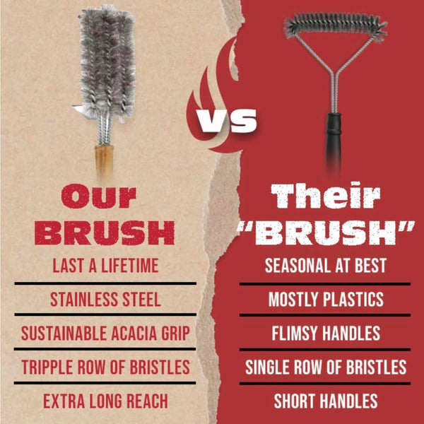 BBQ-AID All Angles BBQ Grill Brush for Outdoor Grill Ã¢ÂÂ Cleans All Angles, Large Wooden Handle, and Stainless Steel Bristles - BBQ Brush for Grill