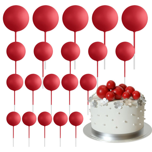 ASTARON 20 Pcs Ball Cake Topper Decorations Mini Balloons Cake Topper Sticks Red Balls Cake Picks Cake Topper Balls for 