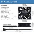 GDSTIME EC AXIAL 8025, Muffin Fan 110V 115V 120V 220V 240V AC 80Mm X 25Mm Small Brushless Cooling Fan with Switch Power Cord for DIY Ventilation