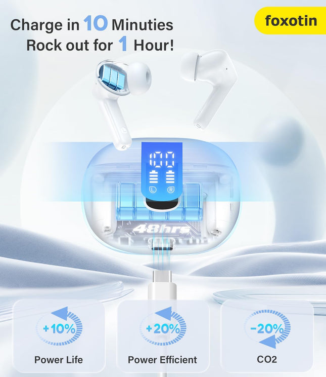Ear Buds Wireless Earbuds - Bluetooth 5.3 Headphones (48H Playback) Built in Mic with LED Display Charging Case, IP7 Wat