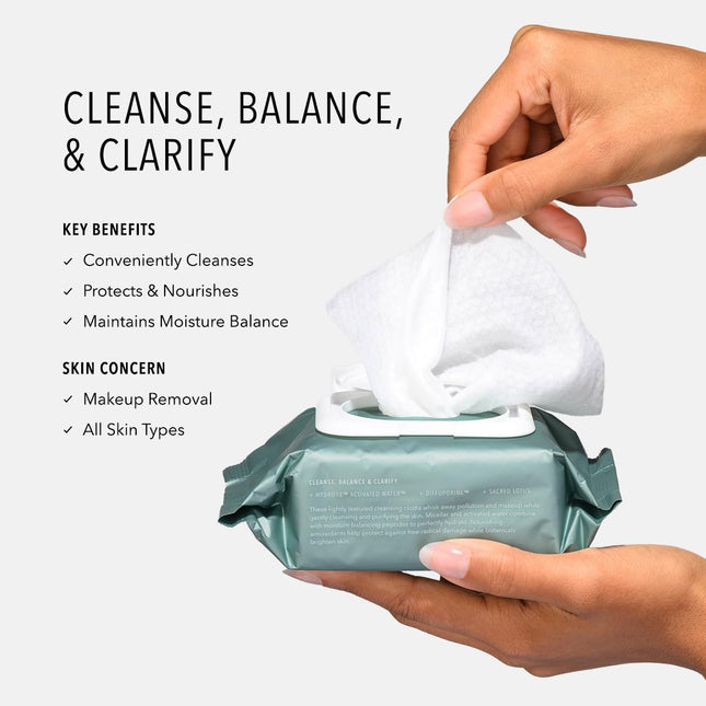 Hydropeptide Hydroactive Cleanse, Micellar Facial Cloths, Gently Cleanses Skin, 
