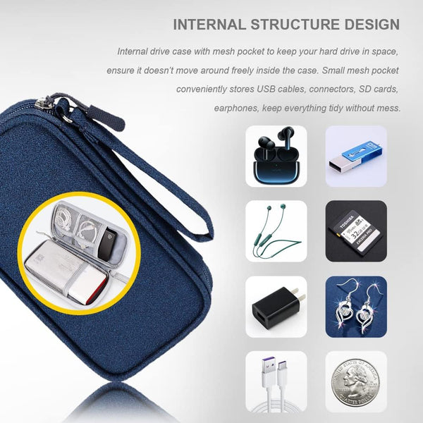 Electronics Carrying Pouch Case Bag - Cable Charger Organizer Travel Shockproof Cord for Cellphone, Earphone, Powerbank, USB Hard Drive, SD Card,