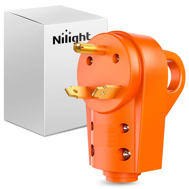 Nilight 30 Amp RV Replacement Plug 125 Volt Heavy Duty Male with Handle ETL Listed NEMA TT-30P for Camper Caravan Motorh