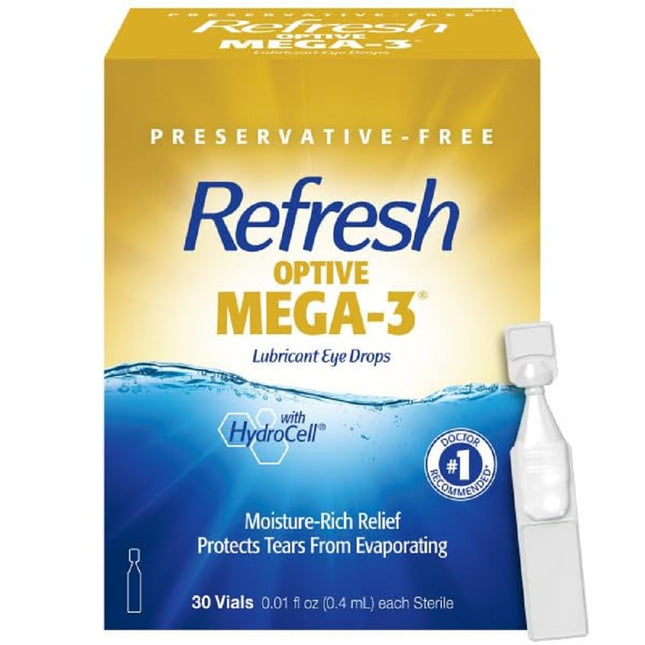 Refresh Optive MEGA-3 Lubricant Eye Drops Preservative-Free Artificial Tears, 0.