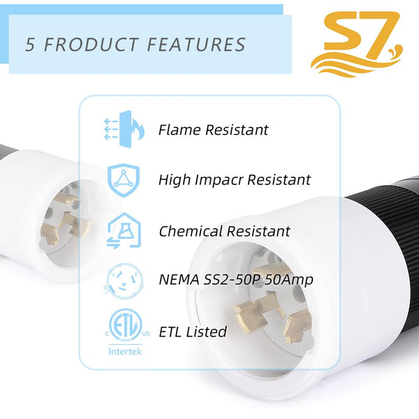 50 Amp Twist Lock Plug,50 Amp Generator Plug Male,125/250 VAC Generator Power Cord Connector