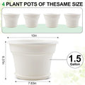 Pottiffe 10 Inch Plastic-Flower-Pot-for-Indoor-Plants, 4 Pack Large Outdoor Planter Pot with Drainage Holes & Saucers, Resin Decorative Garden