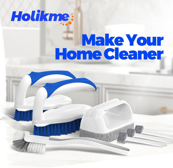 Holikme 7 Pack Cleaning Brush Scrub Brush Kitchen Brush for Floor,Blue | Deep Cleaning Brush Set, Scrub Pads with Scraper Tip for Pool Walls,