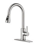 FORIOUS Kitchen Faucets with Pull Down Sprayer, Brushed Nickel, High Arc Single Handle Classic Stainless Steel Sink Faucet 1 or 3 Hole, Suitable