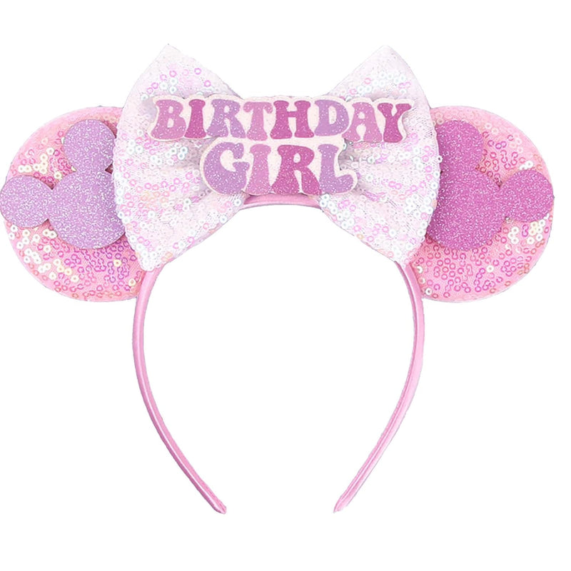 RAZKO Pink Minnie Ears Hair Accessory, Mouse Headband for Women Girls (Birthday Girl-Pink M)