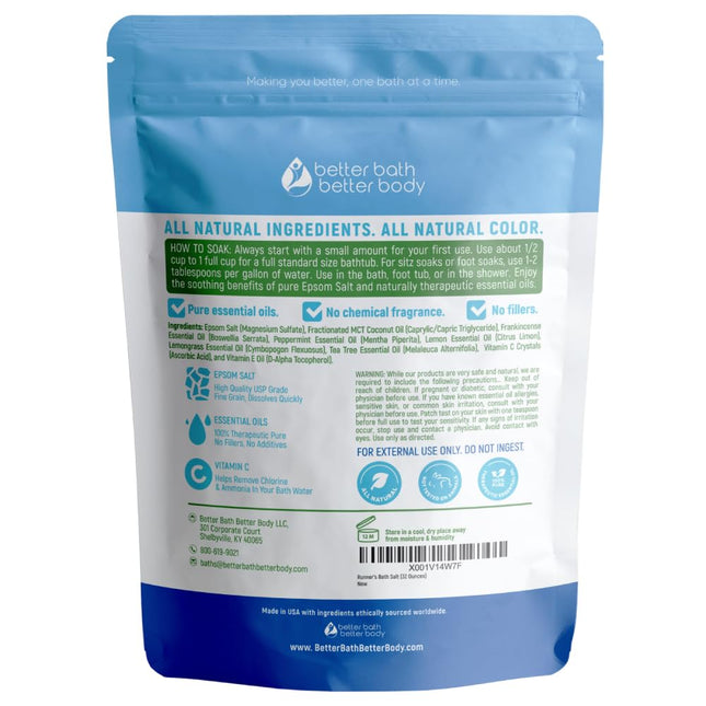 Runner'S Bath Salt 32 Ounces Epsom Salt with Natural Peppermint, Frankincense, L