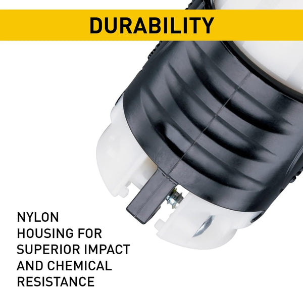 Legrand Pass & Seymour PS5366XCCV4 20 Amp 125V Straight Blade Extra Hard Use Specification Grade Plug, NEMA 5-20P, Black/White (1 Count)
