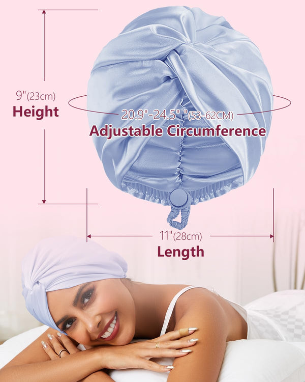 HFRHTGY Adjustable Silk Satin Hair Bonnet for Sleeping, Double Layer Hair Wrap Sleep Cap Turban for Women Men, Curly Straight Braid Unisex (Misty