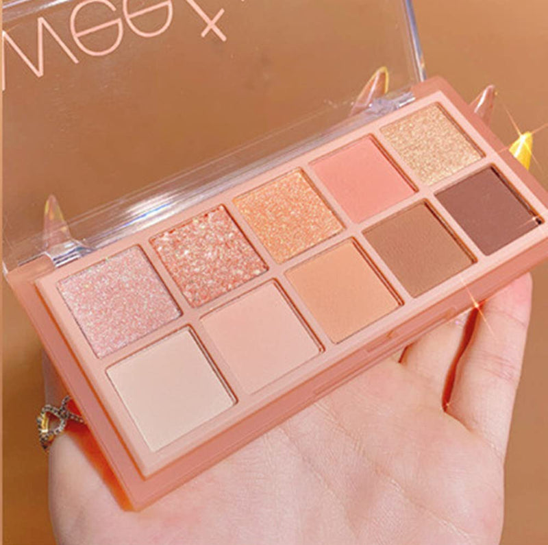 Go Ho 10 Colors Eyeshadow Palette,Matte&Glitter&Shimmer Eyeshadow Korean Makeup,Long Lasting Blendable Shades,Naturing-Looking,Waterproof Cool Eye