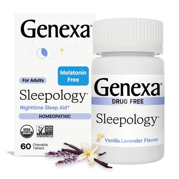 Genexa Sleepology for Adults | Melatonin Free Sleep Aid | Promotes Rest | Natural Vanilla & Lavender Flavor | Certified Organic & Non-GMO |
