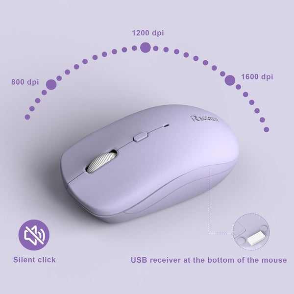 Wireless Keyboard and Mouse Combo Silent for Office and Home(Purple)
