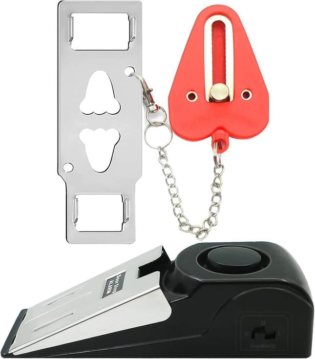 Portable Door Lock & Door Stop Alarm Set, Dual Protection Home Security Door Kit, Travel Hotel Lock Devices Pocket Self 