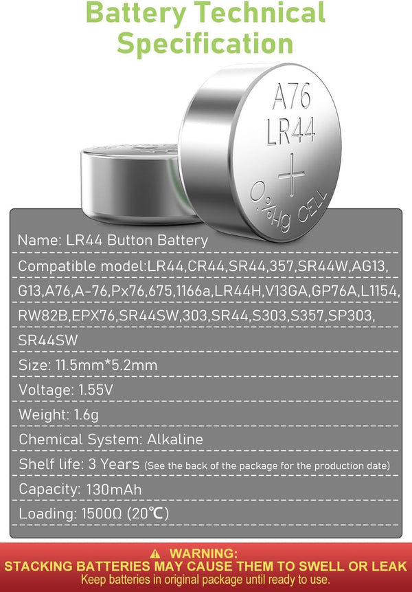 POWEROWL High Capacity LR44 Batteries 40 Pack, L1154F AG13 357 303 SR44 A76 Premium Alkaline Battery 1.5V Button Coin Cell Batteries