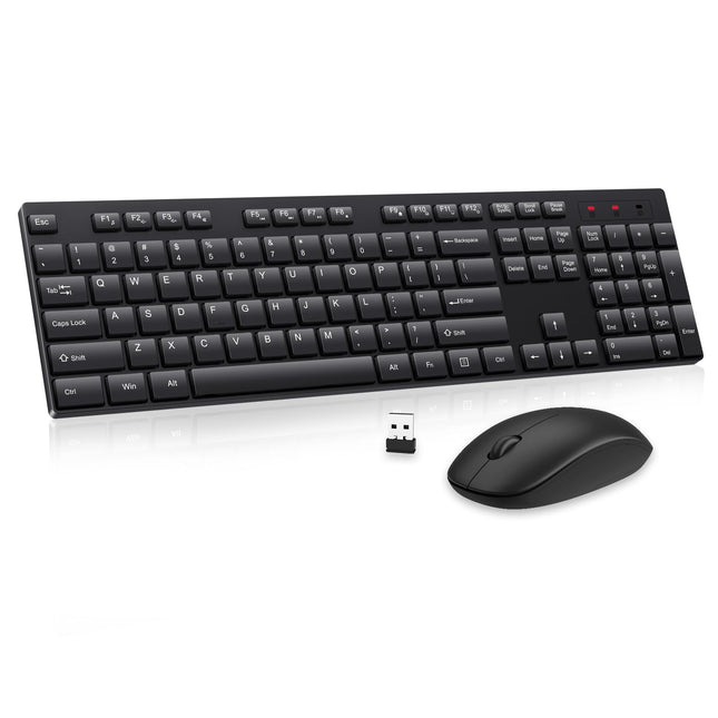 Wireless Keyboard and Mouse Combo, EDJO Silent Full Size Cordless USB Keyboard Mouse, 2.4Ghz Lag-Free, Long Battery Life