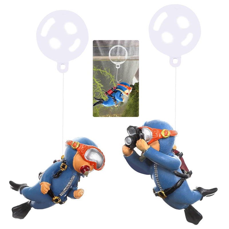 2-Pack Tank Decorations, Cute Little Diver, Aquarium Decoration Accessories Ornaments with Float Ball, Playmate for Tank Suitable for All Kinds of