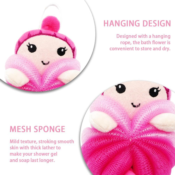 Bath Loofahs,Ttdesefu Body Sponge Loofah,Bath Sponge Shower Puff Soft Loofah Sponge Pouf Exfoliating Mesh Shower Ball (Animal，2 Pcs) (Dark Pink,Blue)
