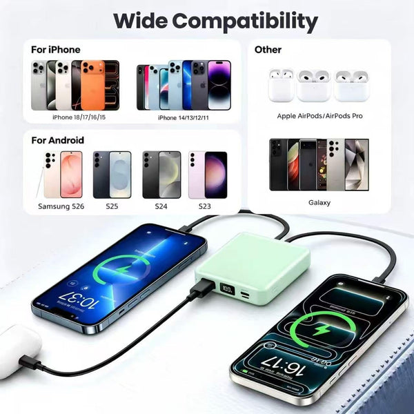 ummz Mini Portable Charger with Built-in 4 Cables，12000mAh Small Power Bank green