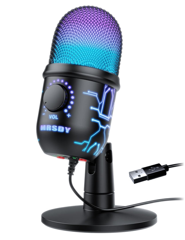Gaming Microphone, USB Computer Microphone for PC, Mac, PS4/5, Condenser Podcast Mic for Studio Recording, Youtube, Stre