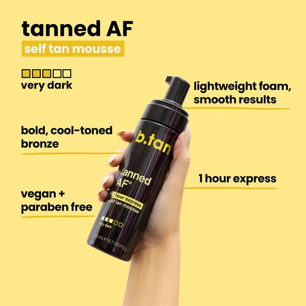 b.tan Dark Self Tanner Mousse | Get Tanned - Best, 1 Hour Express Sunless Tanning Foam, No Fake Tan Smell, Ultra Dark Bronzing Glow, Face & Body,