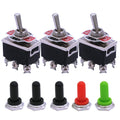 mxuteuk 3pcs Heavy Duty Rocker Toggle Switch 15A 250V DPDT ON/Off/ON 6 Pin 3 Position + 5pcs Metal Knob Cover Cap Waterproof Ten-1322-5MZ-B203