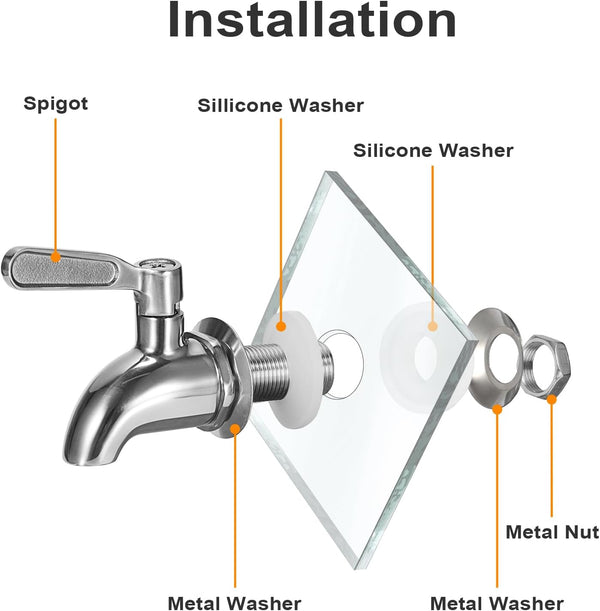 BTSKY™Stainless Steel Beverage Dispenser Replacement Spigot Fits 16mm（5/8 inch）Opening - No Lead Dispenser Replacement Faucet, Polished Finish Silver