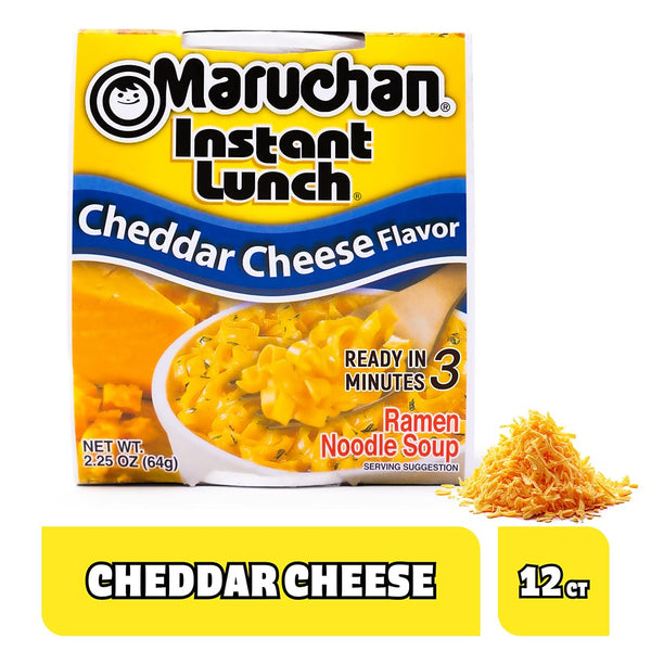 Maruchan Instant Lunch Ramen Noodles, Cheddar Cheese Flavor – Japanese-Style Instant Noodle Soup, Easy Meal Ready in 3 Minutes – 2.25 Oz. (12 Pack)