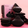 BEAKEY Powder Puff, 12pcs Face Triangle Powder Puffs for Loose & Foundation | Black Velvet Makeup Puff for Contouring & Baking, Ultra-soft Cloud