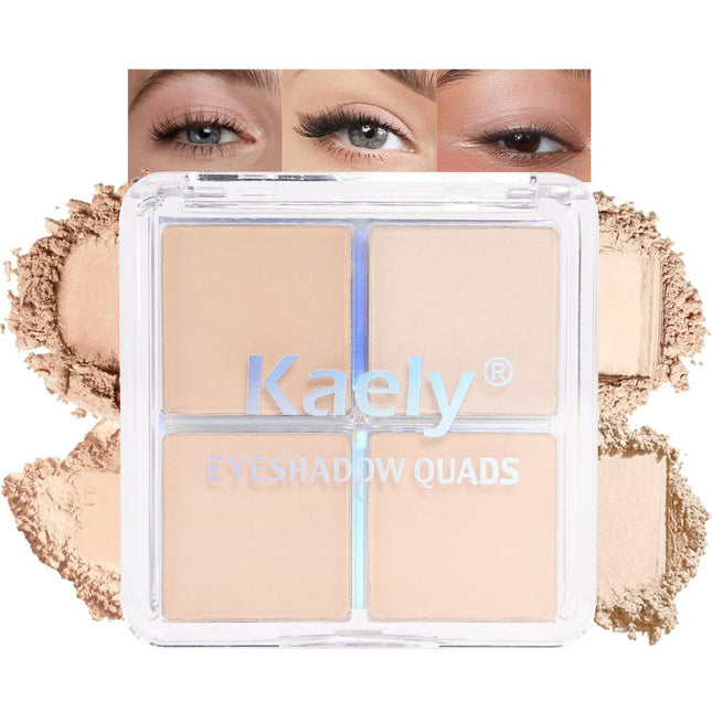 Kaely Powder Eyeshadow Quad, Vanilla Nude Beige Matte Shimmer Eyeshadow Palette 